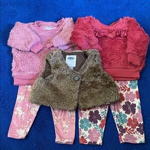 Baby Girl’s Cozy Fuzzy Outfit Set and Faux Fur Vest 3/6 Months